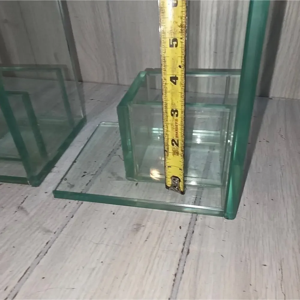 Vtg Minimalist Clear Glass Bookends With Candle Holder/Planter MCM Art Heavy
